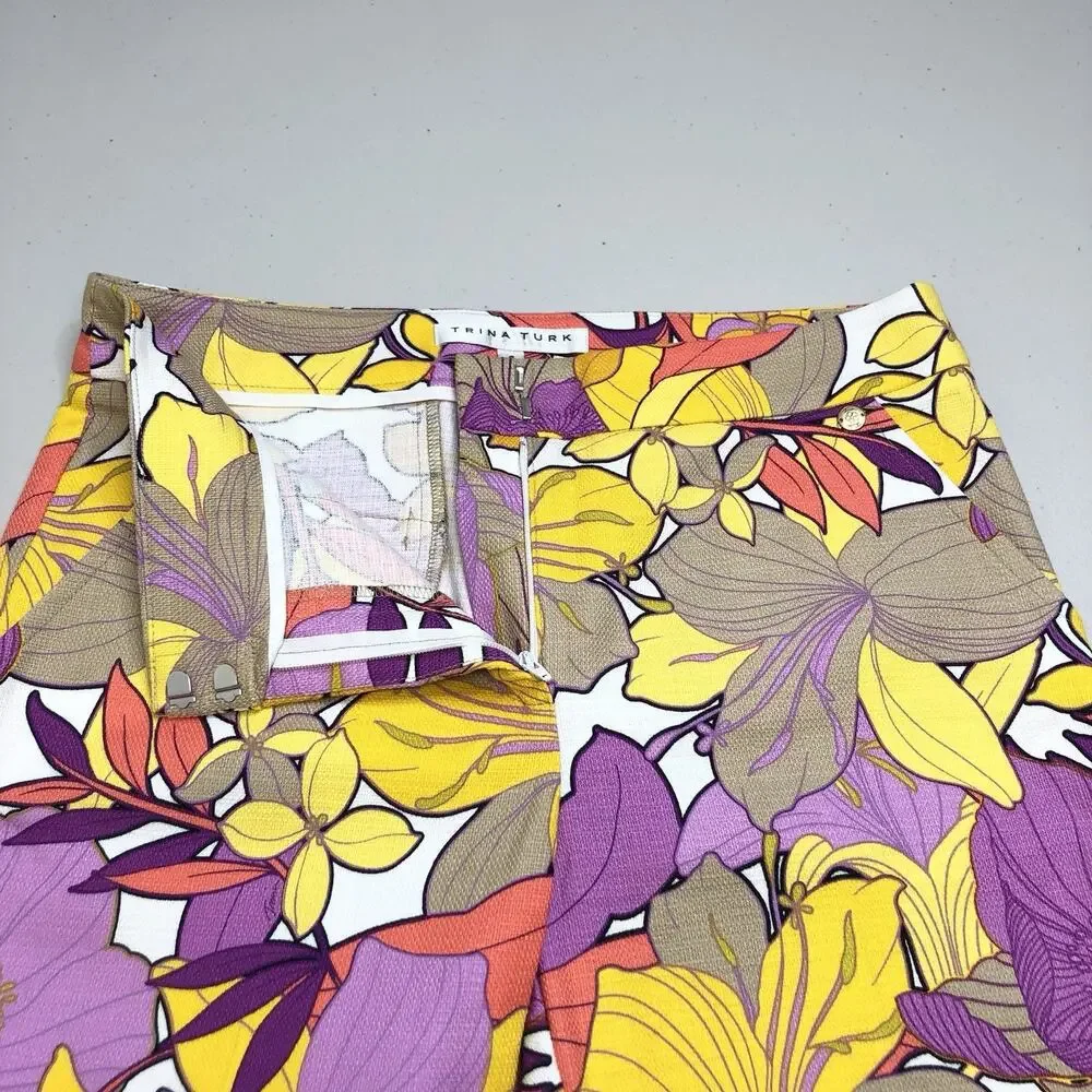 Trina Turk Women’s Moss 2 Floral Print Cropped Pants Size 4 Lilies Purple